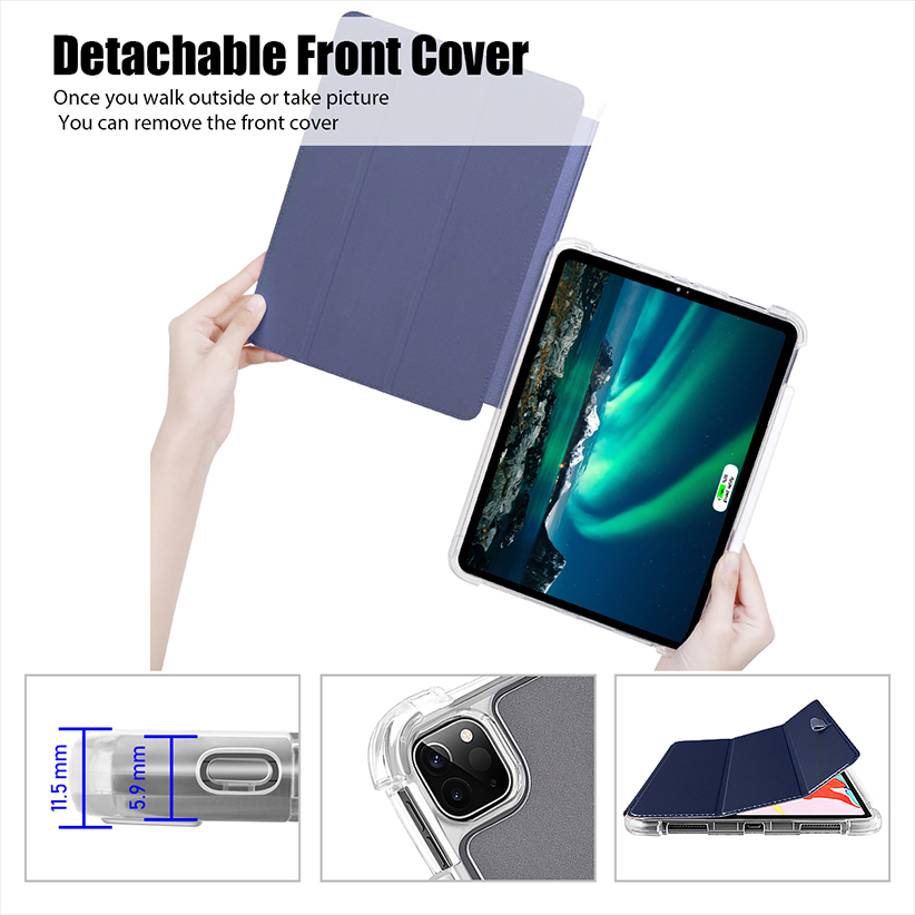 2024 New iPad Air 11 inch Case with Pencil Holder- Smart Folio Stand Protective Translucent Frosted Back Cover with Auto Wake/Sleep 
